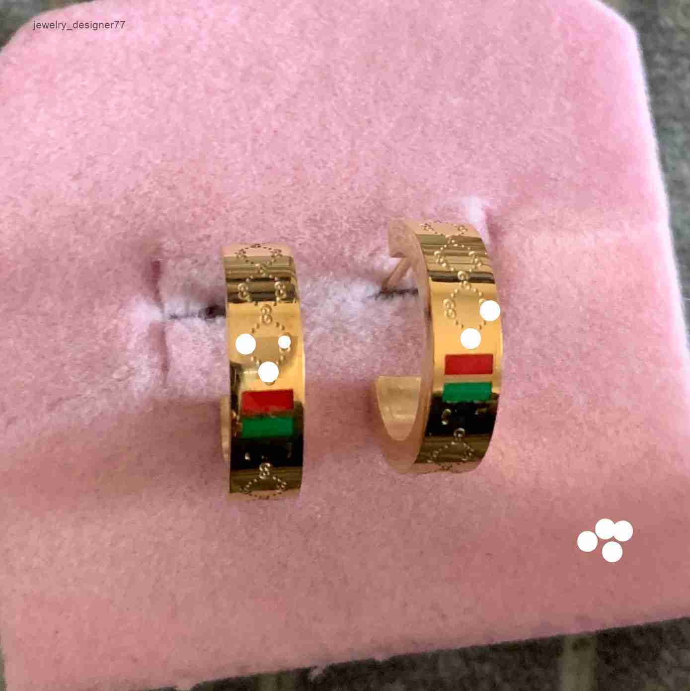 316L Stainless Steel designer girls green red small hoops stud 18k Gold silver rose women letter engrave earrings wedding party jewelry