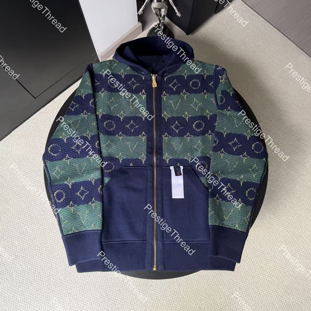 High-Quality Designer Men's Jackets Reversible Knit Hoodie with Green Letter Full Print