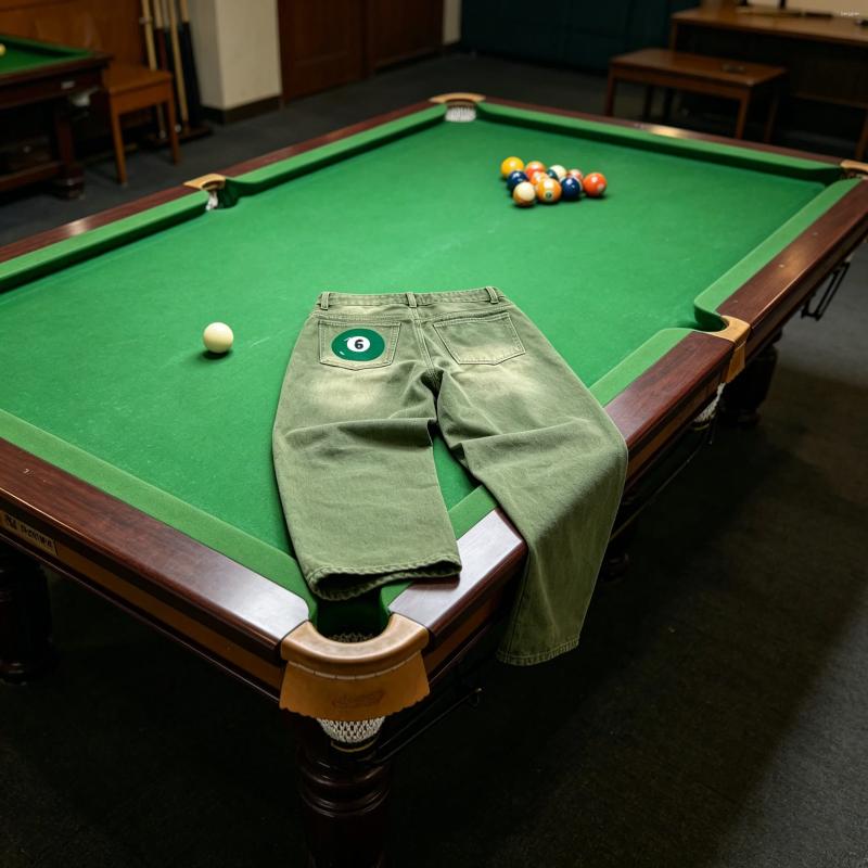 Vintage Size 6 Billiards Embroidered Jeans Y2K Loose Matcha Color American High Street Hip Hop Harajuku Men Women Floor Pants