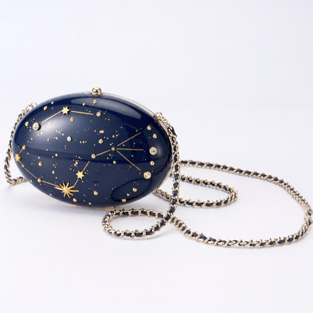 Egg-Shaped Evening Clutch Acrylic Hard Shell Scorpio Constellation Starry Crystal Chain Crossbody Party Bag Top-Tier Designer New Arrival