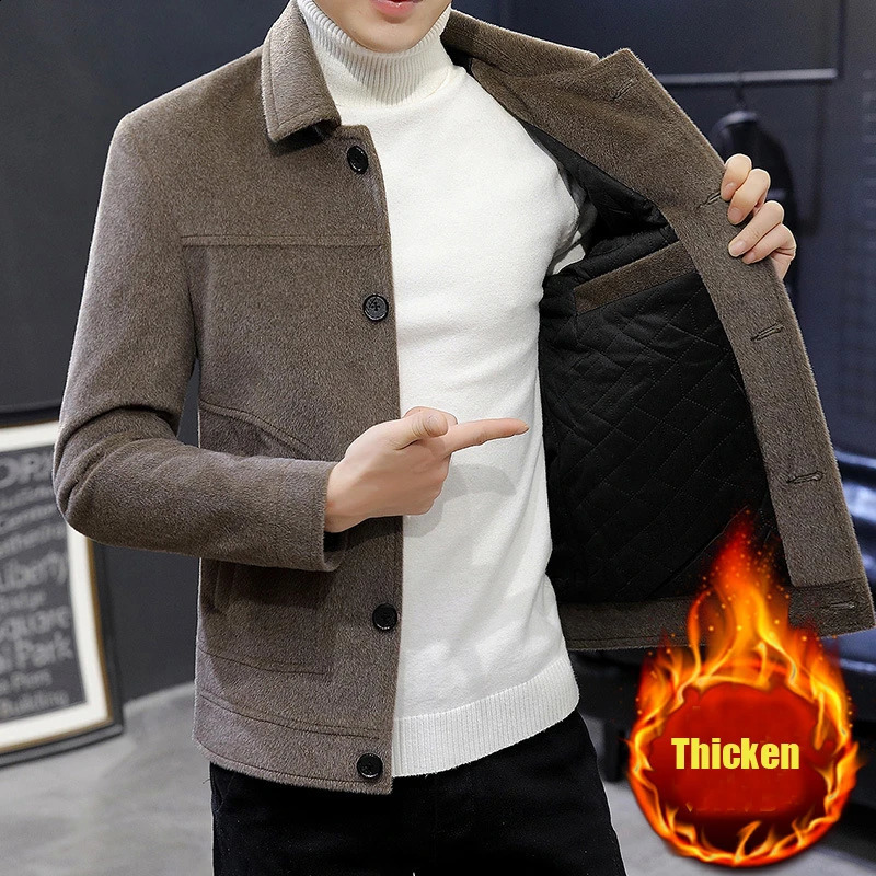 Autumn Winter Short Woolen Coat Merino Wool Men Korean Mink Jacket Trendy Heavy Clothes Mens Overcoat Heren Jas 260914