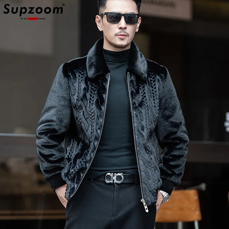 Supzoom Arrival Top Fashion Ornamentation Winter Warm Flowing Gold Mink Fur Zipper Men's Stand-Up Collar Jacket 260916