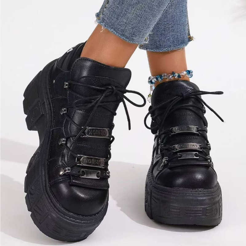 Ankle Black Women New Dark Boots Thick-soled Punk Shoes Heavy Metal Personality Gothic Style fashion Boots for Women D260917