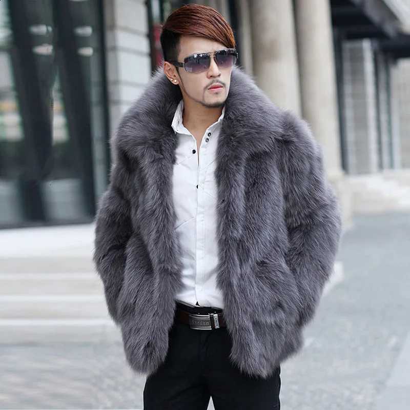 Faux Fur Men Long Cardigan Sleeve Fur Jacket Turn Down Collar Windbreaker Outerwear Solid Winter Spliced High Street W260915