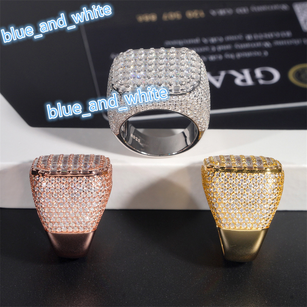 Men's 925 Silver Hip Hop Moissanite Ring High Quality Passes Diamond Test for Wedding Everyday Wear