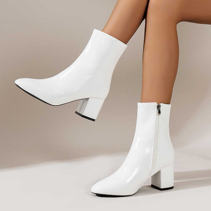Ankle Boots for Women Winter Side Zipper Stretch Middle Heel Large Size Short Boot fa1 Pointed Shoes Botas De Mujer D260917