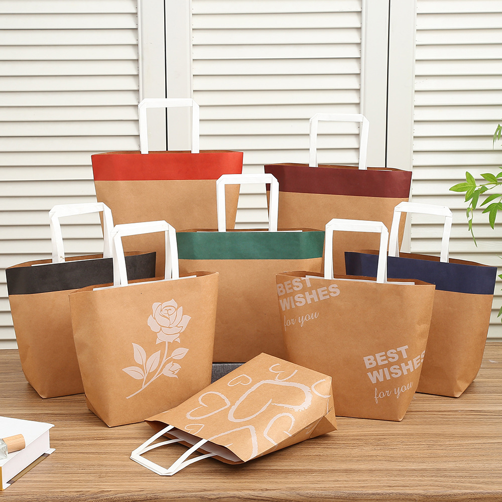 Largecapacity kraft paper bags, simple stylish, perfect for carrying desserts, milk tea, and as gift packaging