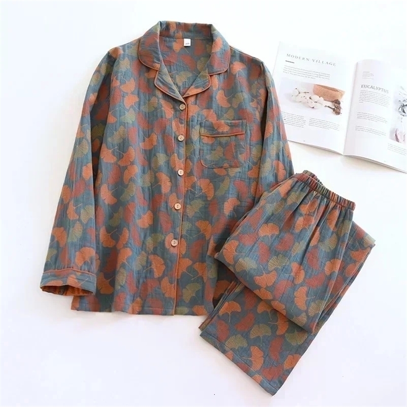 Cotton Trouser Pajamas Suit for Women's Spring and Autumn Long-sleeved Home Clothes Jacquard Pijama Mujer 260916