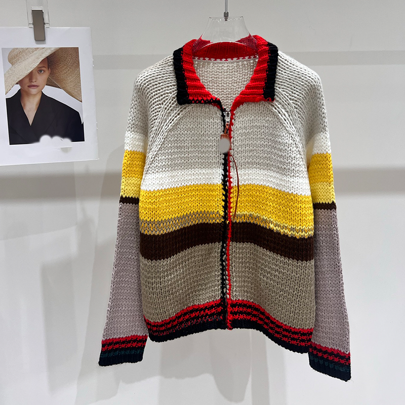 Designer Luxury brand Women Letter Embroidery Zip Up Knit Cardigan Stand Collar Fuzzy Sweater Jacket Autumn Casual Women Coat