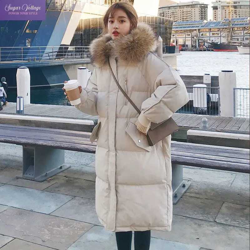 Korean Style Plus Size Fur Trim Hooded Puffer Cotton Parka Women Oversized Loose Fit Long Thick Warm Winter Casual Outfit 2026 H260917