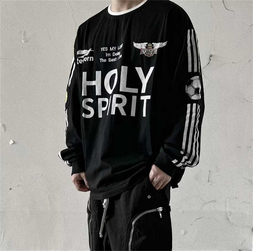High Street False Vintage 2025SS Retro Stripe Embroidered Ball Suit Long Sleeve T-shirt Casual Loose Cotton Round Neck X260916