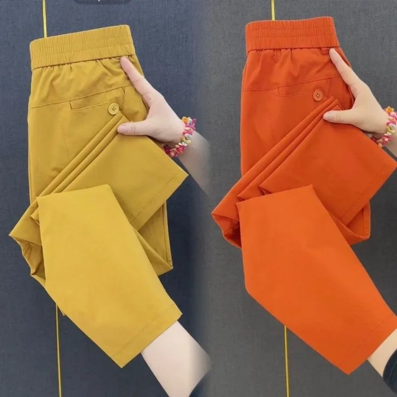 2026 Summer Thin Quickdrying Nine Harlan Radish Casual Pants Womens High Waist Loose Simple Female Trousers 260917