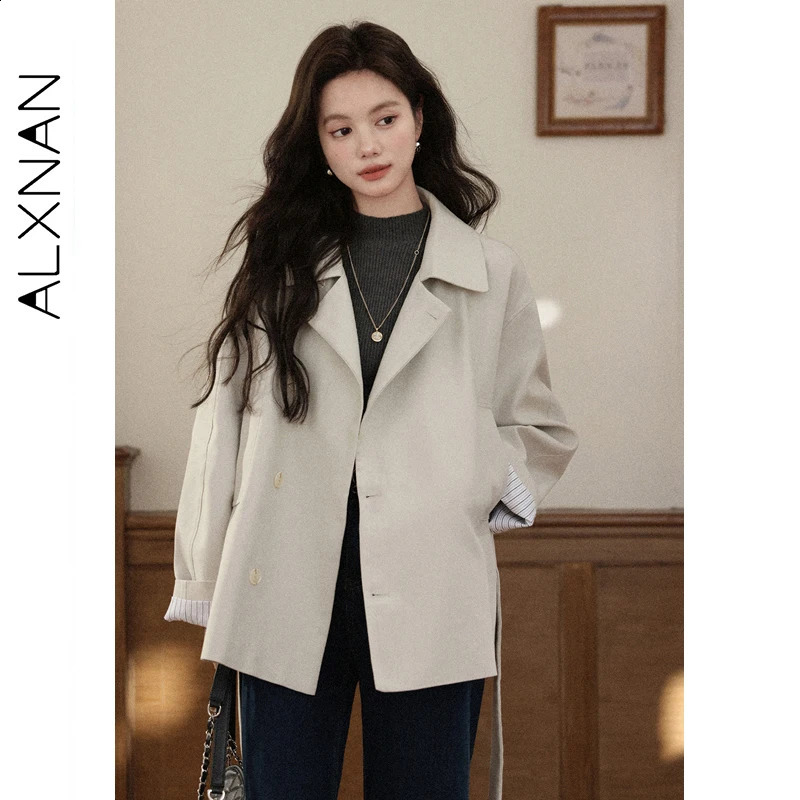 ALXNAN Women's Trend Coat Fall Winter Casual Cotton Midlength Windbreaker Elegant Loosefit Fashion Suit Jacket Female L57565 260917