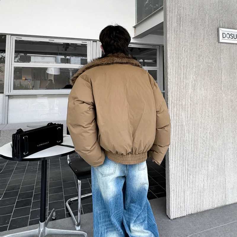 Winter Clothing Male Chic 2024 Big Fur Collar Thickened Padded Cotton Jacket Faux Fur Trendy Thickened Loose JacketsW260915