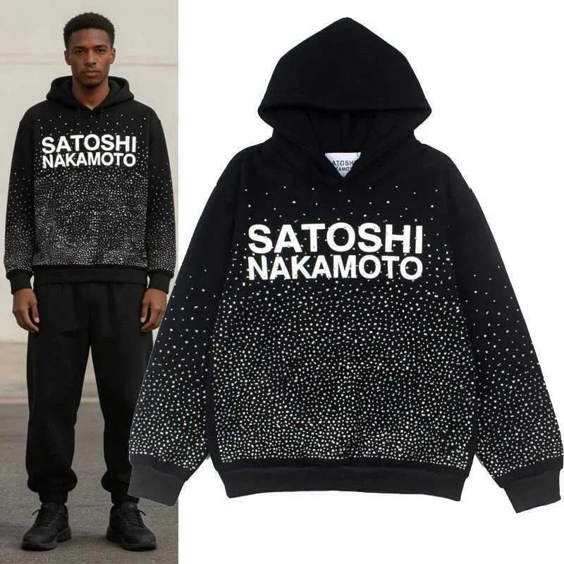 SATOSHI Nakamoto – sweat à capuche avec strass pour hommes et femmes, sweat-shirt à capuche américain, classique, avec lettres imprimées, rétro,