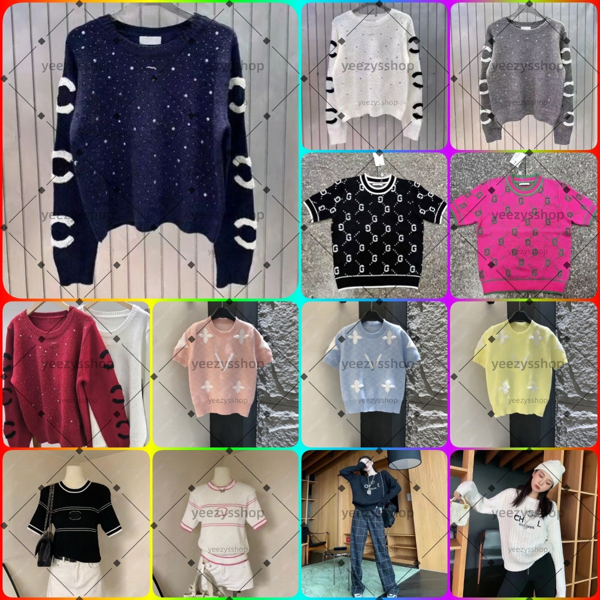 Designer Women Short Sleeve Knit T shirt Classic Letter Jacquard Diamond Pattern Tops Contrast Color Rib Trim Slim Fit Summer Knitwear Casual
