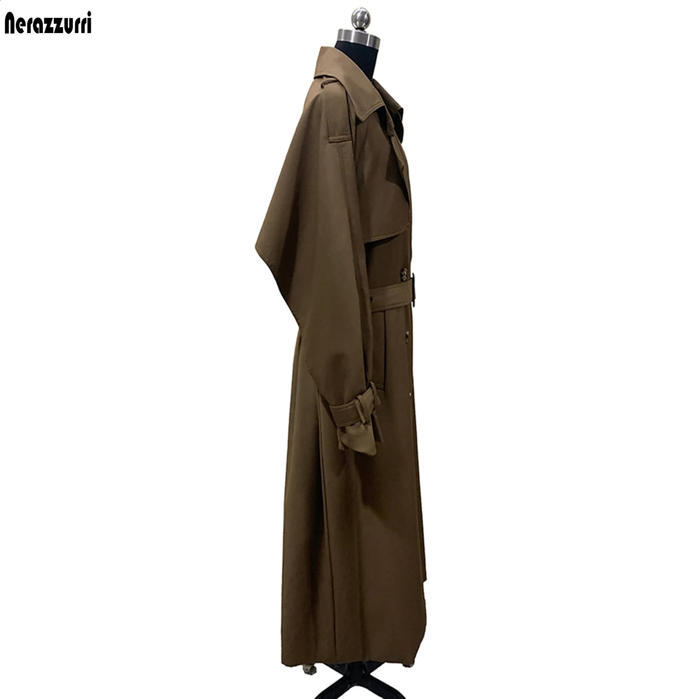 Nerazzurri Autumn Long Khaki Trench Coat for Women Belt Double Breasted Elegant Loose y Modest ner Clothes Overcoat 260917