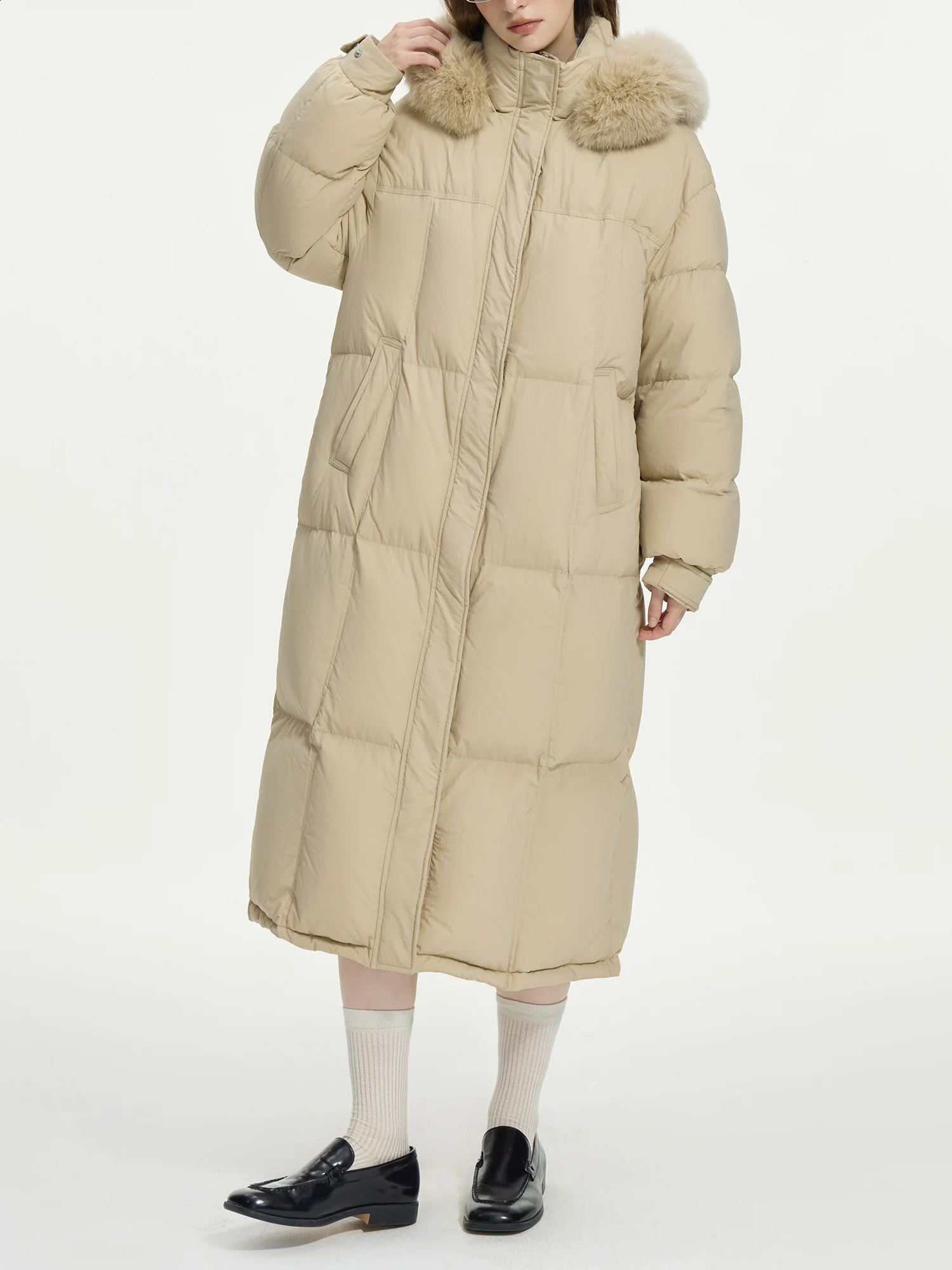 FSLE 2072G Filling Amount 5 Color Long Down Coat For Women Winter Fox Fur Collar Hooded Warm Elegant Jacket 24FS14057 260916
