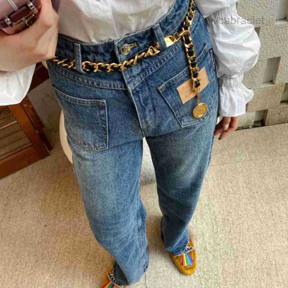 Belts Belts Baroque Designer Gold Plated Copper Snake Link Calfskin Waist Chains with Coin Pendent Vintage Black Metal Real Leather Adjustable Belt