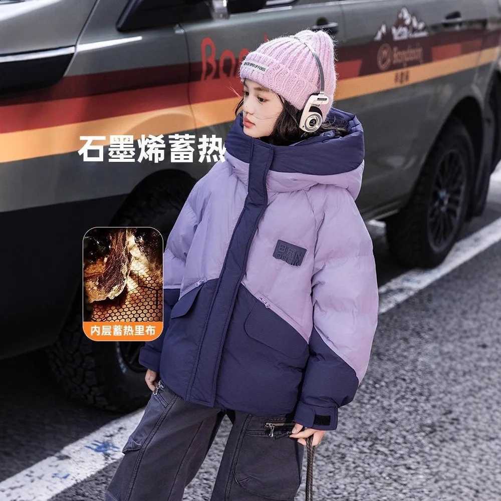 Winter Children Color Block Autumn Down Jacket -15 Teen Girls Casual Thicken Cotton Padded Warm Coat Kids Windproof Outerwear J260917