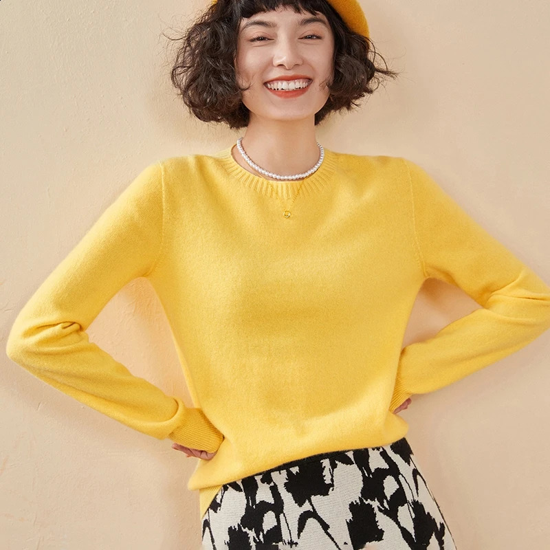 Womens Pullover AutumnWinter 100% Pure Cashmere Sweater Casual Knitted Round Neck Loose Tops Basic Versatile Blouse 260917