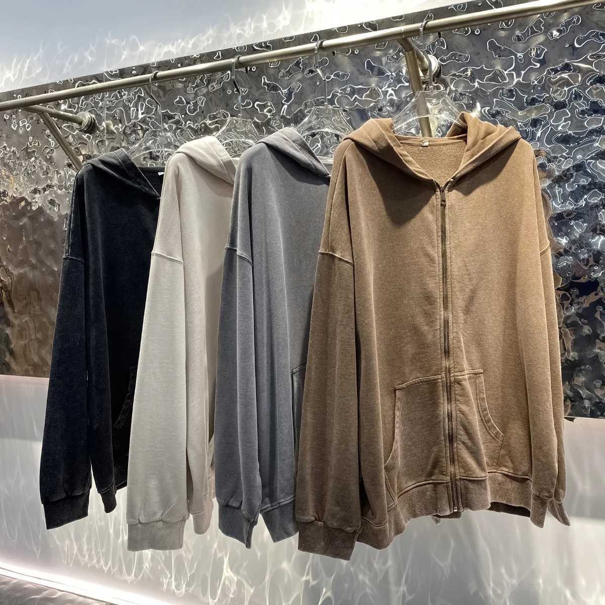 350g Retro Washed Zipper Hoodies 100% Cotton Tops Acid Vintage Hooded Sweatshirts Oversize Hip Hop Male Pullover Men's Clothing S260917W3HN