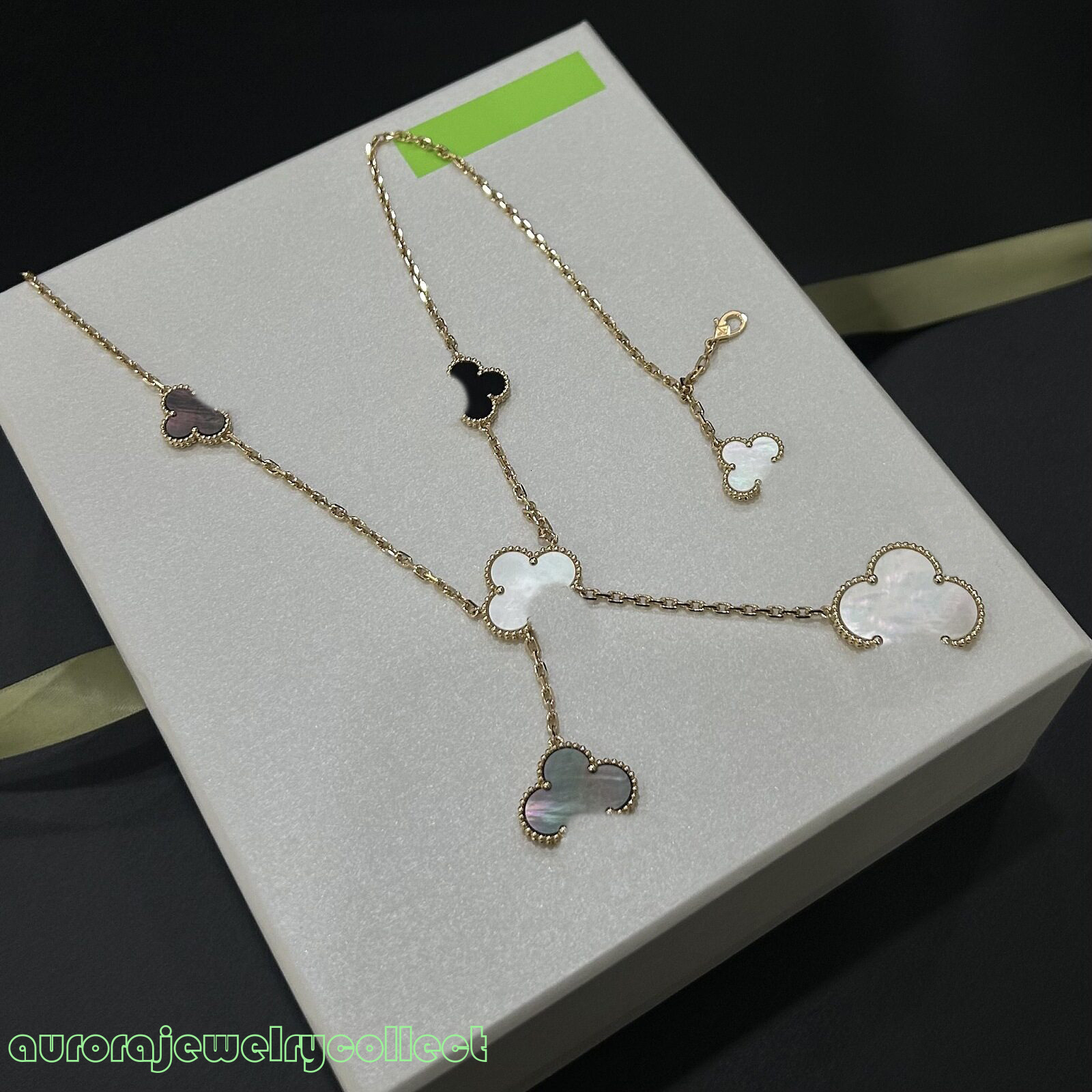 Fashion Four-Leaf Clover Electroplated Six-Flower Collarbone Chain With White Mother-Of-Pearl Red Agate Light Niche Earrings Necklace Bracelet