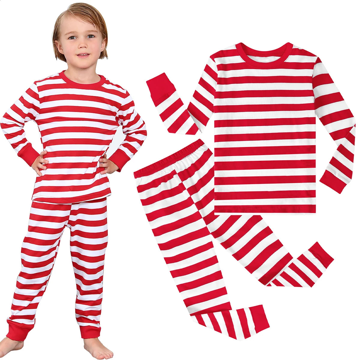 Red and White Striped Pajamas Toddler Boys Girls American Reading Day Kids Halloween Christmas Xmas Party Gift Pjs Clothes 260916