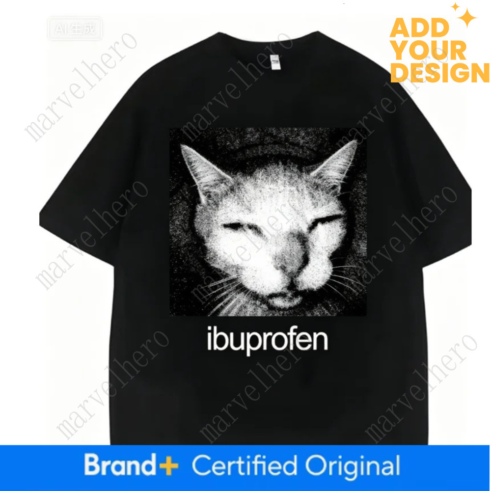Vintage Funny Ibuprofen Cat Meme Graphic Shirt Men Women Humor Fashion T Shirts Oversized Casual Streetwear T Shirts