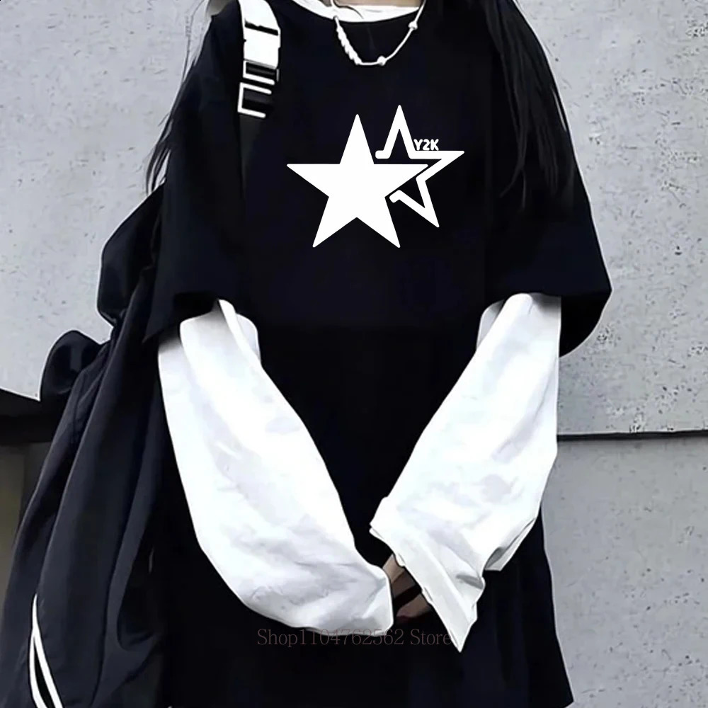 Women Star Y2K Print Graphic Two Long Sleeved T-shirts Fashion Gothic Retro Casual Loose Two Long Sleeved T Shirt 260916