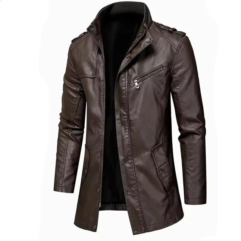 Coat Men Winter Casual England Style Vintage Leather Jacket Parkas Oumor Autumn Fashion Long Warm Pocket 260916