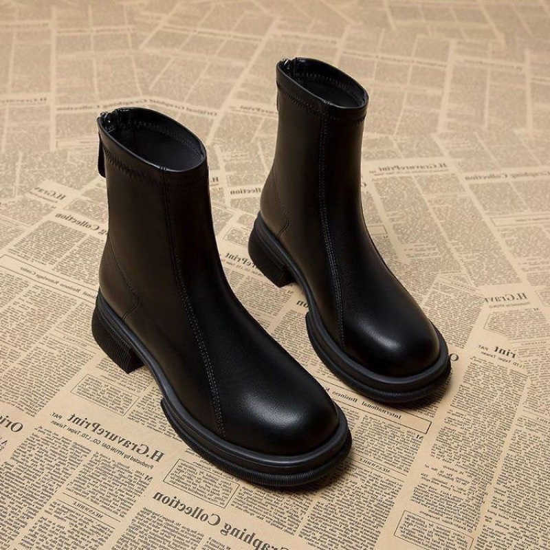 Women Ankle Boots Chunky Mid Heel Round Toe Back Zipper Short Booties Casual Platform PU Leather fa1 Comfort Solid Shoes Hot D260917