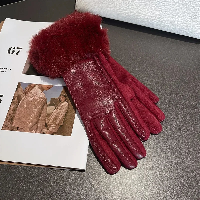 PU Leather Gloves for Women Winter Warm with Soft Faux Fur Trim Thermal Lined Cuff Ideal for Cold Weather Parties260915