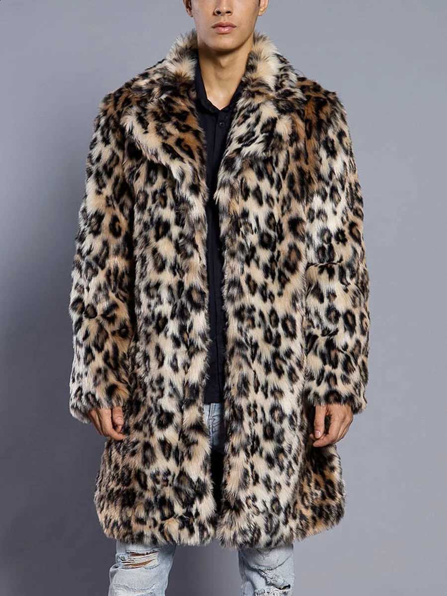 Faux 2026 Autumn Winter Men's Fur Large Lapel Fur Long Men's Faux Fur Jacket Men's Overcoat Mens Clothing Leopard Thick Coat W260915