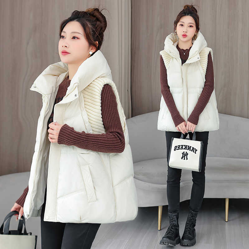 Vest Down Cotton Padded A-word Jackets Short Waistcoat Mid-Length Slim Hooded Autumn Winter Jackets Solid Women's Coats Trend H260917