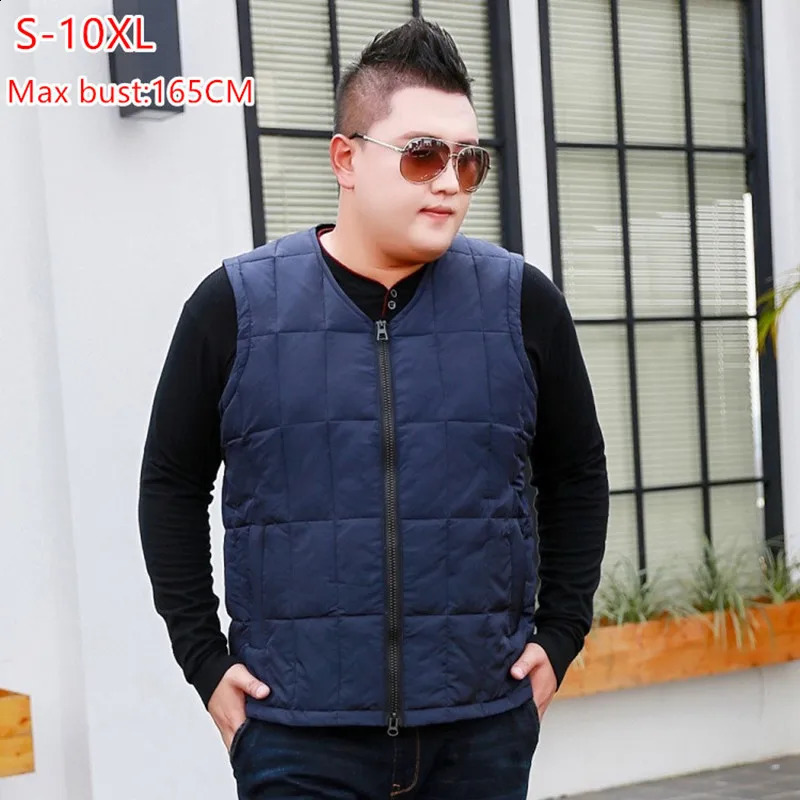 Autumn Winter 10XL 9XL 8XL Warm Basic White Duck Down Vest Men Sleeveless Lightweight Waistcoat Plus Size V-neck Parkas Dad Gift 260916