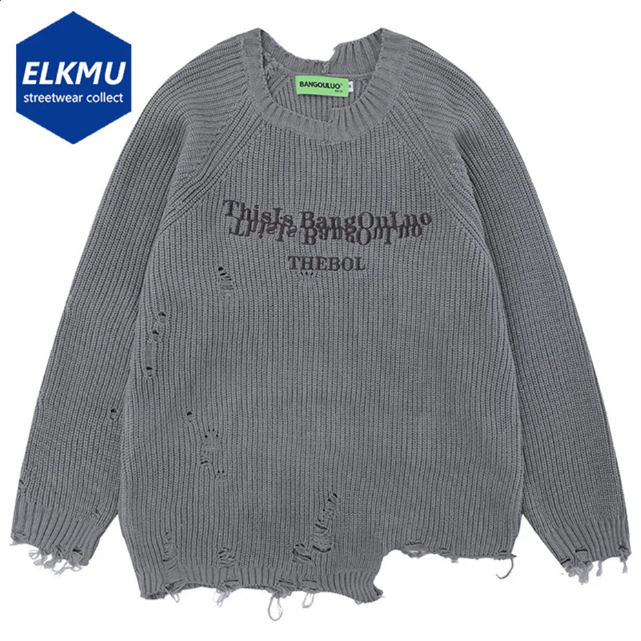 Fashion Broken Ripped Sweater Men Black Gray Loose Knitwear Jumper Y2K Pullover Hip Hop Streetwear Oversized Knit Sweaters 260917