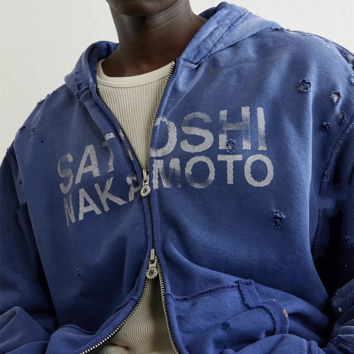 Washed Blue SATOSHI NAKAMOTO Luke Fleece Zip Cardigan Hoodie Men Women High Quality Heavy FabricUnisex Hooded Pullover 260917