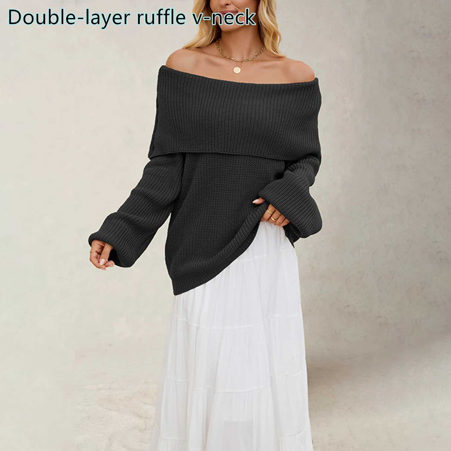Women's 100% Acrylic Off-Shoulder Sweater 2025 Fall Winter Chunky Knit Boat Neck Pullover Minimst Oversized Tunic Lounge Wear S260917RTQR