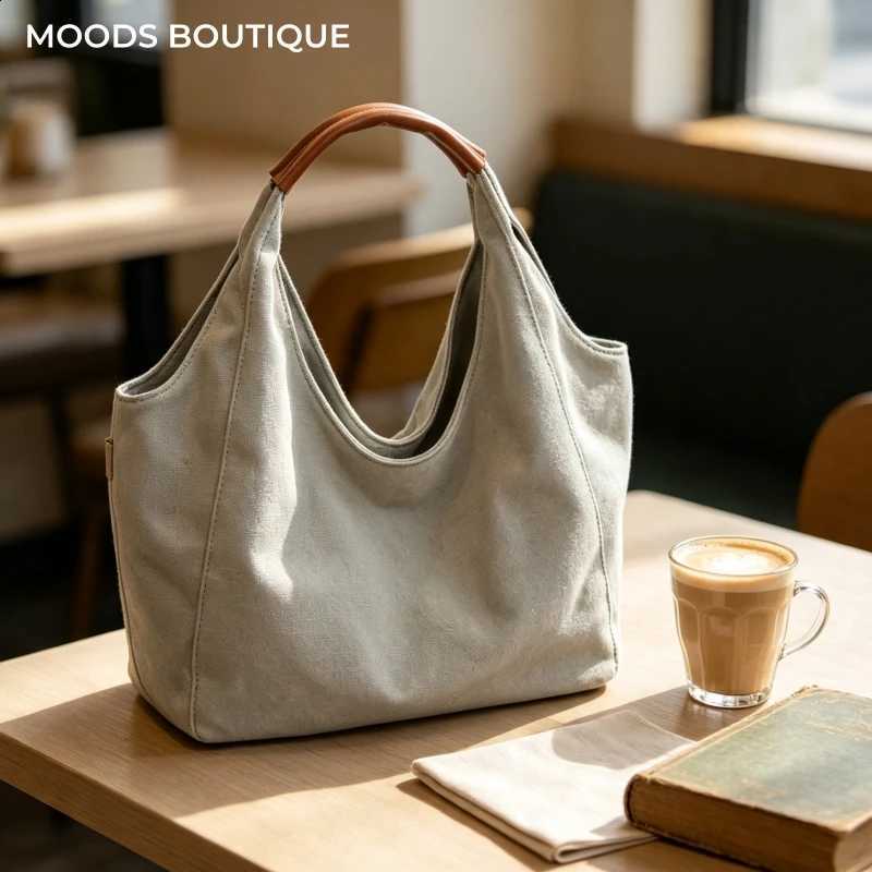 MOODS High Quality Shoulder Tote Bags For Women Simple Fashion Armpit Bag Canvas Farbic Large Capacity Shopping Travelling Totes H260916