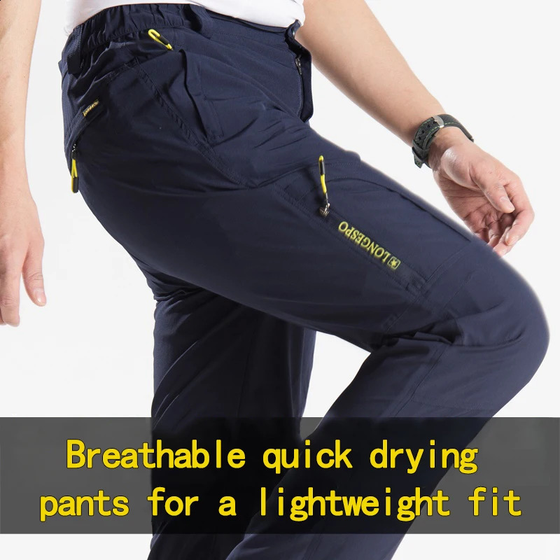 Longe Summer Quick Dry Hiking Pants Men Stretch Waterproof Tactical Pants Zipper Pockets Trousers Lightweight Fishing Pants 260917