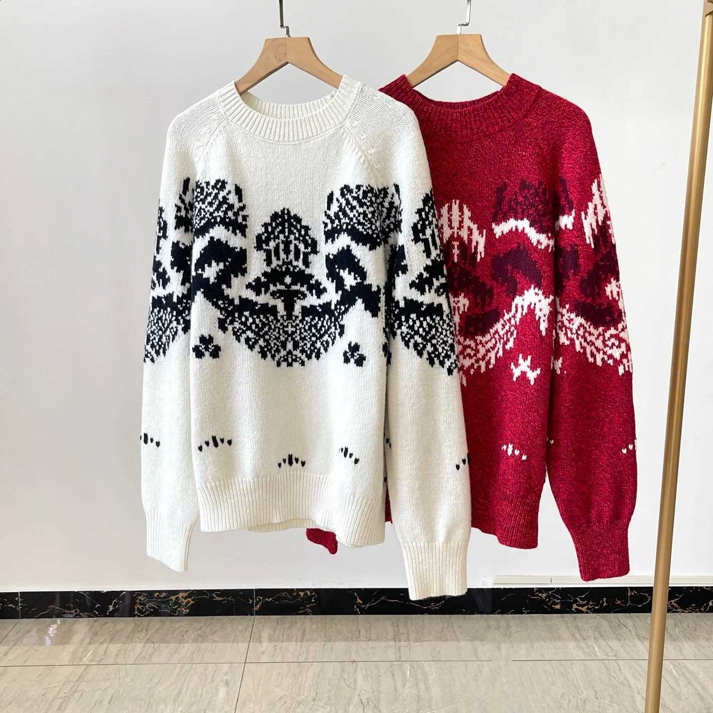 Wool French Style Women Blend Jacquard Knitted Sweater Fashion Lady All Match O-neck Long Sleeve Pullover Jumper Autumn Winter J260916