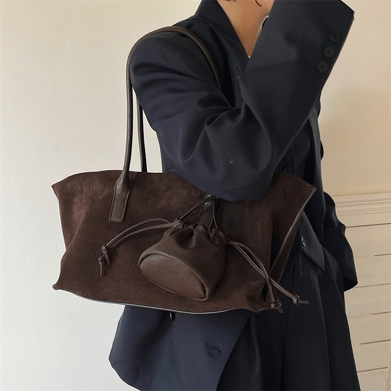 2026 y n Suede Leather Tote Bag Women Casual Cowhide Large Capacity Shoulder Bags Women Handbags With Small Bags260911ww