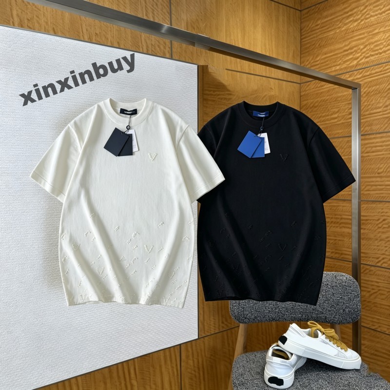 xinxinbuy Men designer Tee t shirt Letter Jacquard Embossed All over Knit Fabric Letter Embroidery Pocket cotton short sleeve women yellow blue M-2X