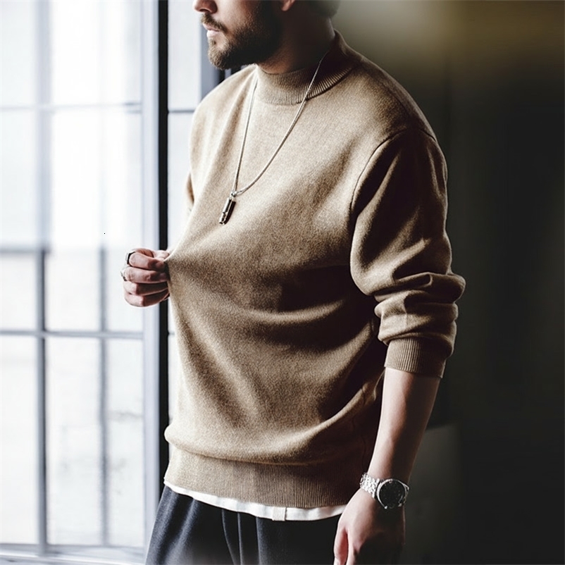 Maden Autumn Winter Regular Fit 12 Gauge Sweater Men Half Turtleneck Pullovers Knitwear Solid Color Warm Bottom Shirt 260916