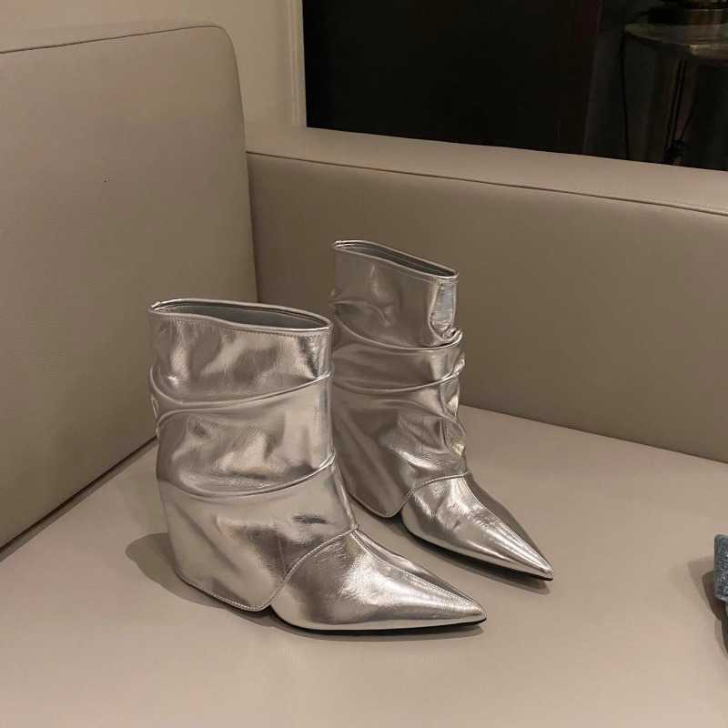 Cotton Winter New Boots High-heeled Women's fashion Pointy Set Feet Soft Sole Anti-slip Wear-resistant Short Boots D260917