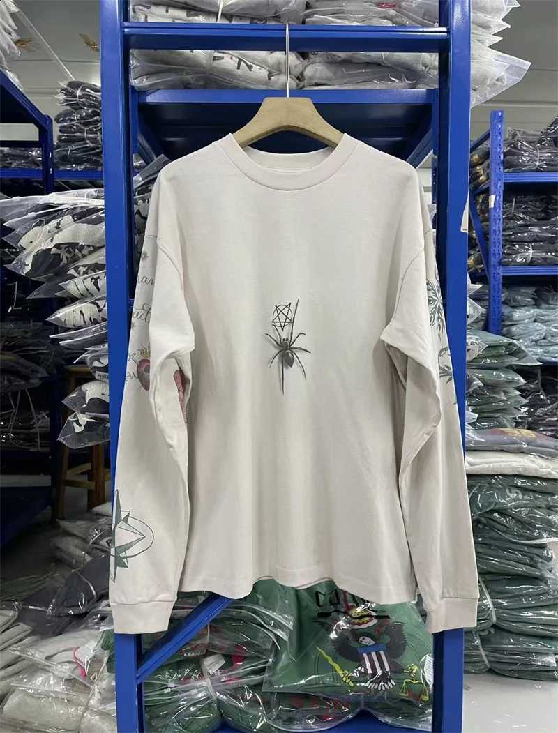 Vintage Saint Retro Street Spider Patton Print Washed Long Sleeves Cotton Casual For Men Women Rock Hip Hop Oversize Tops X260916