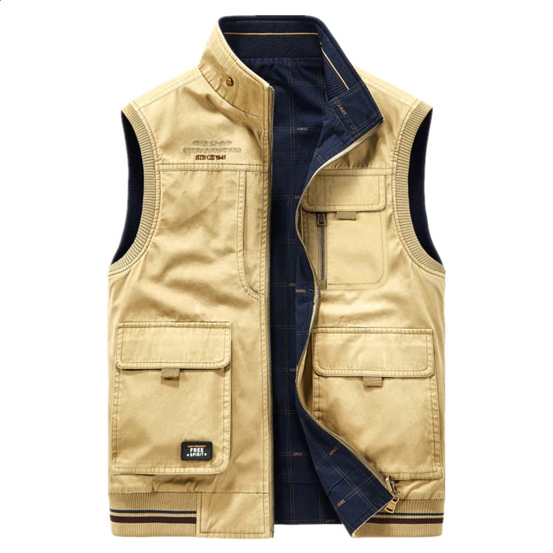Autumn Winter Men's Cotton Vests Men Multi-pocket Fishing Waistcoat Men Double-sided Military Sleevesless Jackets Plus size 8XL 260916