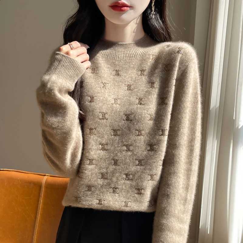 Thickening Women Fine Wool Sweater Half-high Collar Leaf Studded With Pullover Female Knitted Basis Tops Autumn Winter J260916