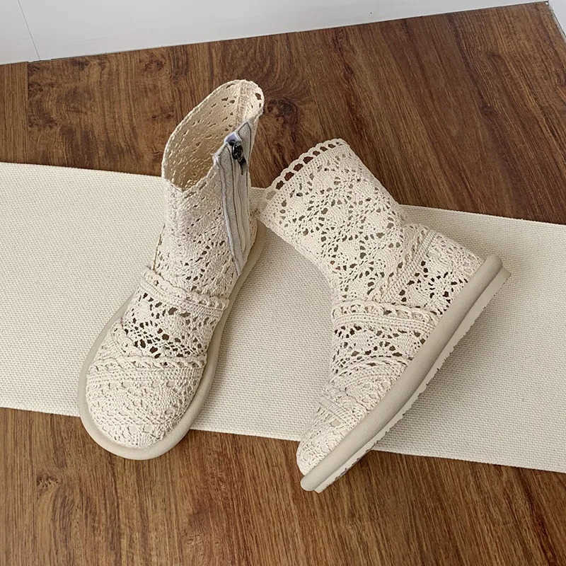 Mesh 2026 Summer Boots Breathable Summer Women Flat Handmade Women's Shoes fashion Tailoring Platform Boots D260917